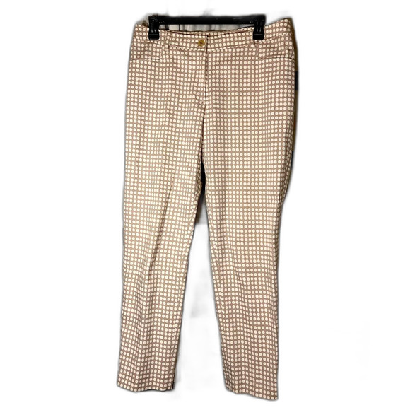 Anne Klein polka dot print pants size 8 faux pockets tan and white - Picture 1 of 4